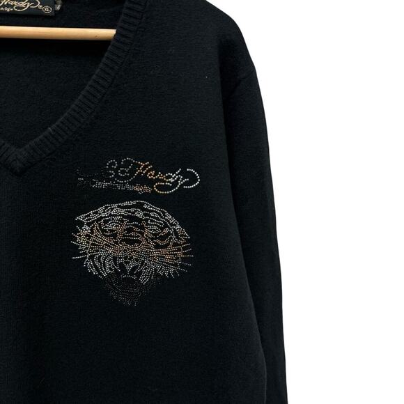 NWT Ed Hardy Wool Blend Tiger Rhinestone V-Neckline Sweater Black Men’s Size XXL - Picture 4 of 9